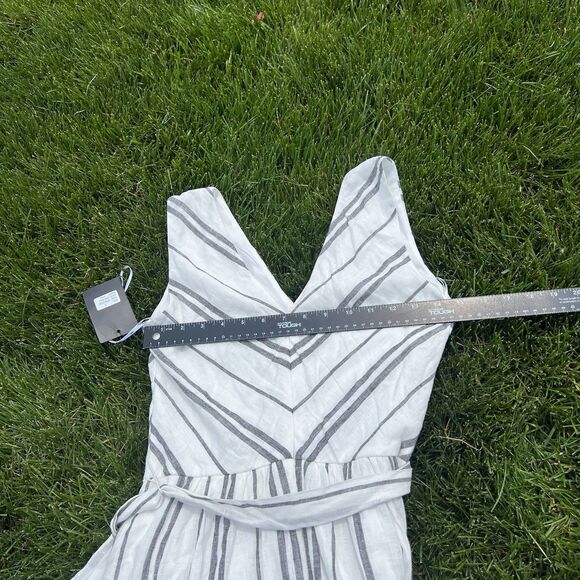 DKNY  Donna Karan Linen Stripe V-Neck Sleeveless Tie Waist Maxi Dress NWT size 2 - Picture 8 of 11